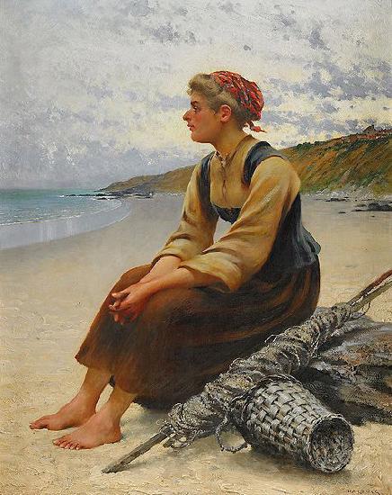 August Hagborg Ostronplockerska pa stranden Spain oil painting art